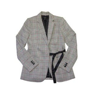 NWT J.Crew Tie-Front Blazer in Gray Red Lady Glen Plaid Jacket 0